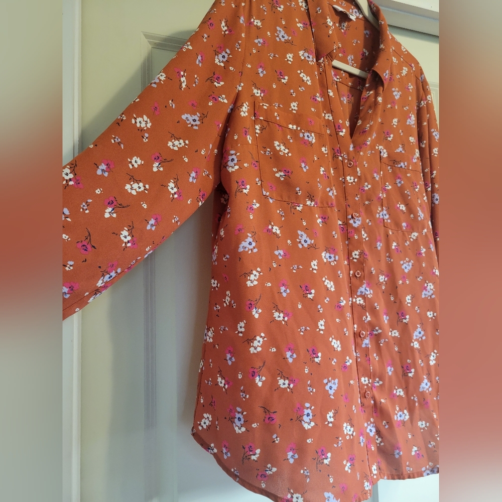 Candies XXL Button Up Blouse, Orange Floral